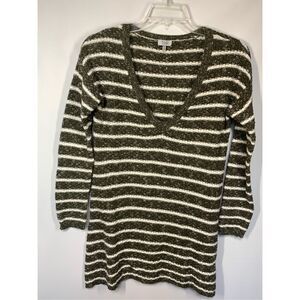 -3. TOBI Women's Striped Cotton Knit V-Neck Sweater Green White Size Small